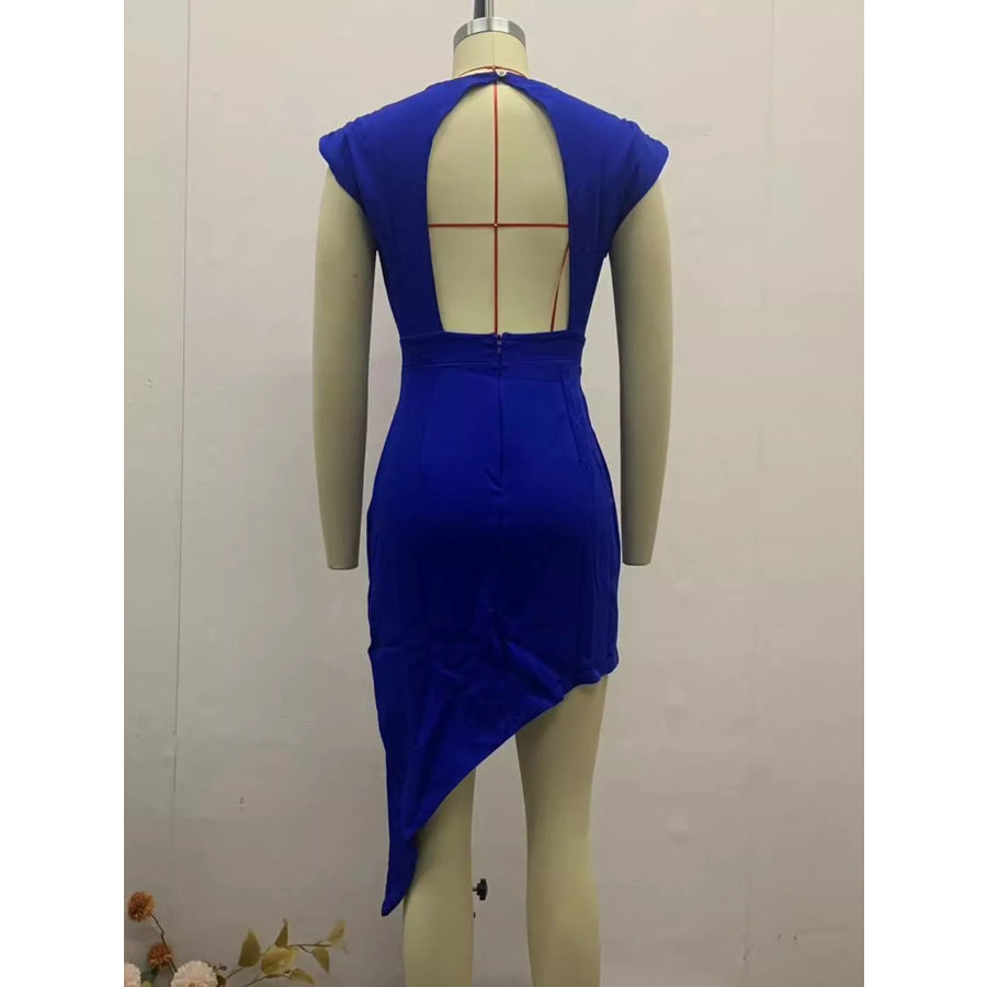 Full Size Elegant Asymmetrical Backless Pleated Dress Plus Apparel and Accessories