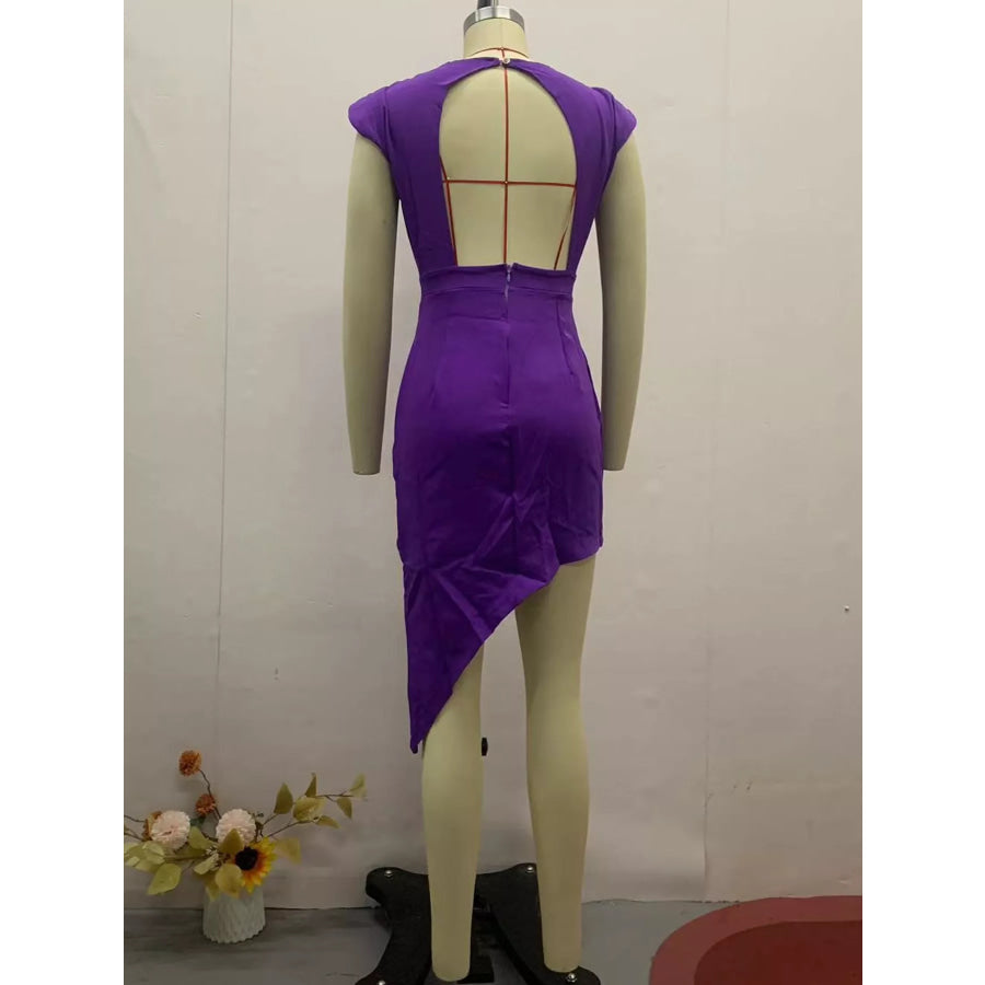 Full Size Elegant Asymmetrical Backless Pleated Dress Plus Apparel and Accessories