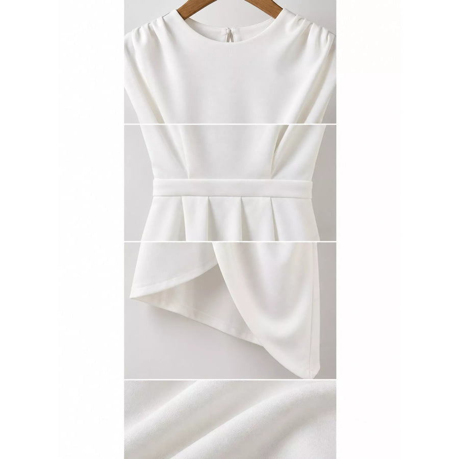 Full Size Elegant Asymmetrical Backless Pleated Dress Plus Apparel and Accessories