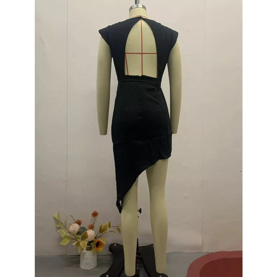 Full Size Elegant Asymmetrical Backless Pleated Dress Plus Apparel and Accessories