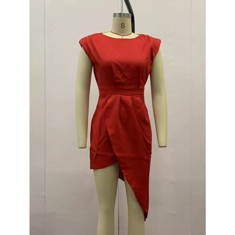 Full Size Elegant Asymmetrical Backless Pleated Dress Plus Apparel and Accessories