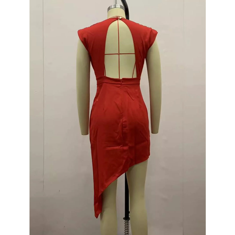 Full Size Elegant Asymmetrical Backless Pleated Dress Plus Apparel and Accessories
