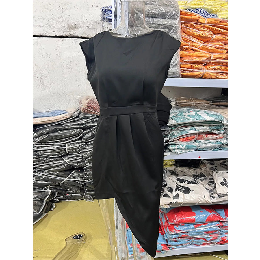 Full Size Elegant Asymmetrical Backless Pleated Dress Plus Apparel and Accessories