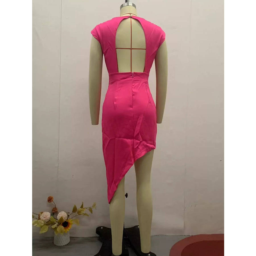 Full Size Elegant Asymmetrical Backless Pleated Dress Plus Apparel and Accessories