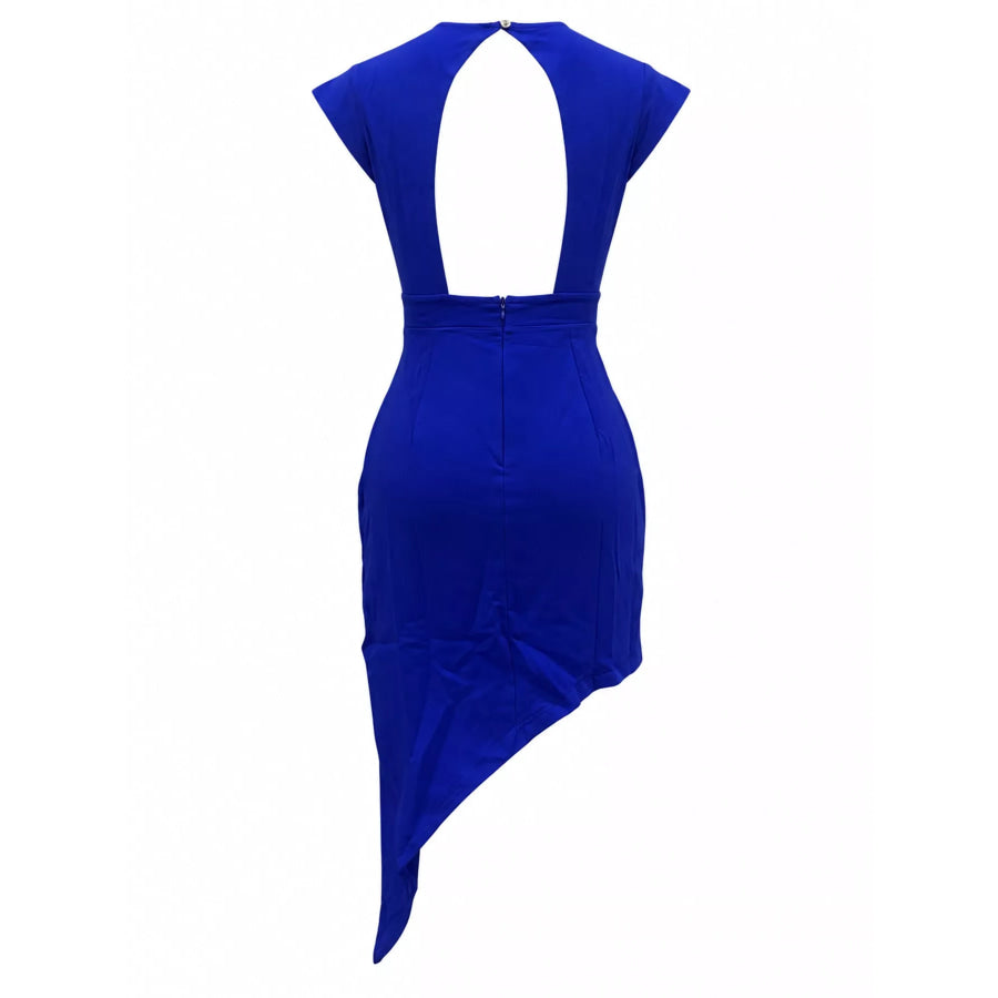 Full Size Elegant Asymmetrical Backless Pleated Dress Plus Apparel and Accessories