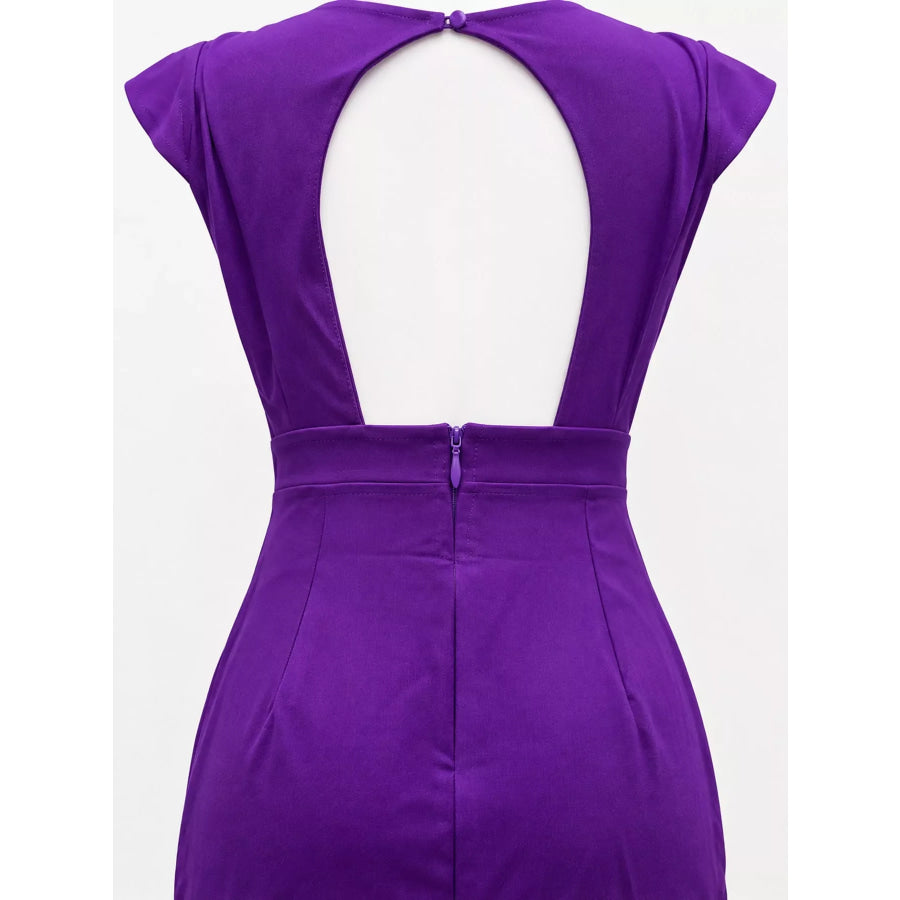 Full Size Elegant Asymmetrical Backless Pleated Dress Plus Apparel and Accessories