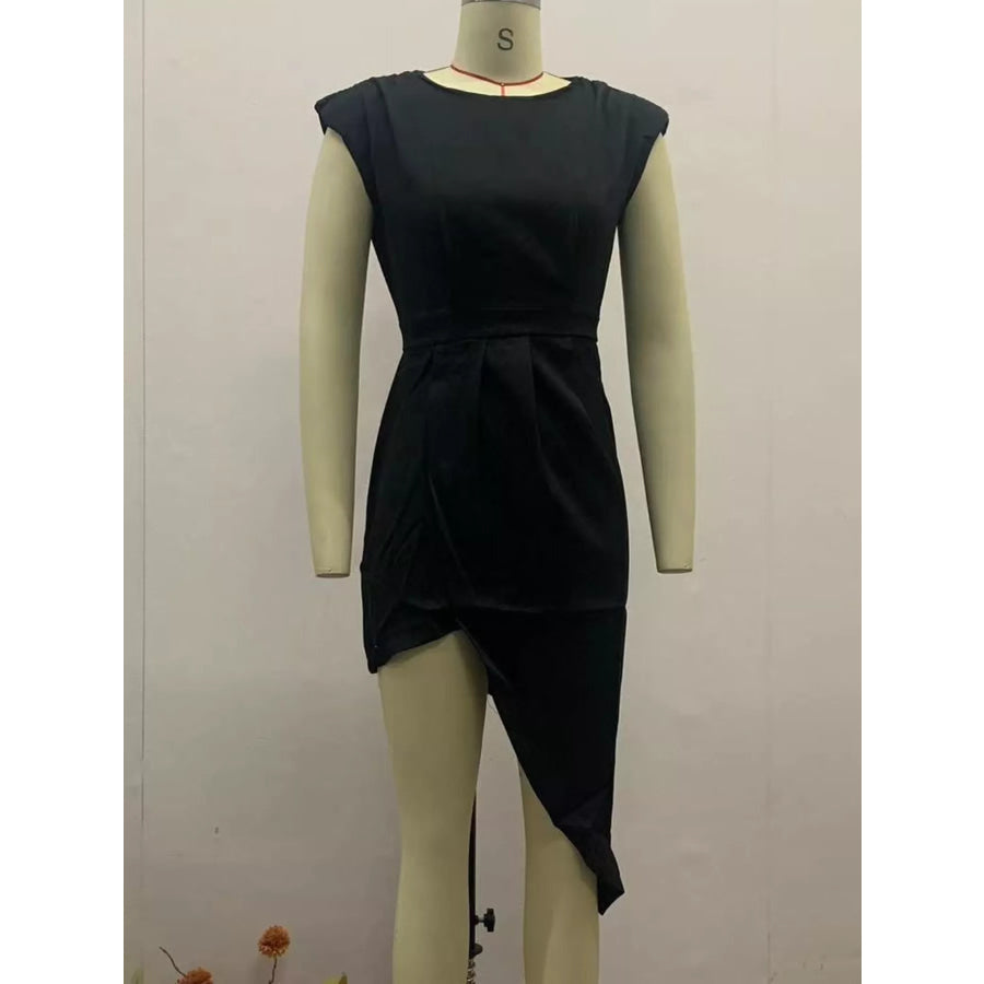 Full Size Elegant Asymmetrical Backless Pleated Dress Plus Black / XS Apparel and Accessories
