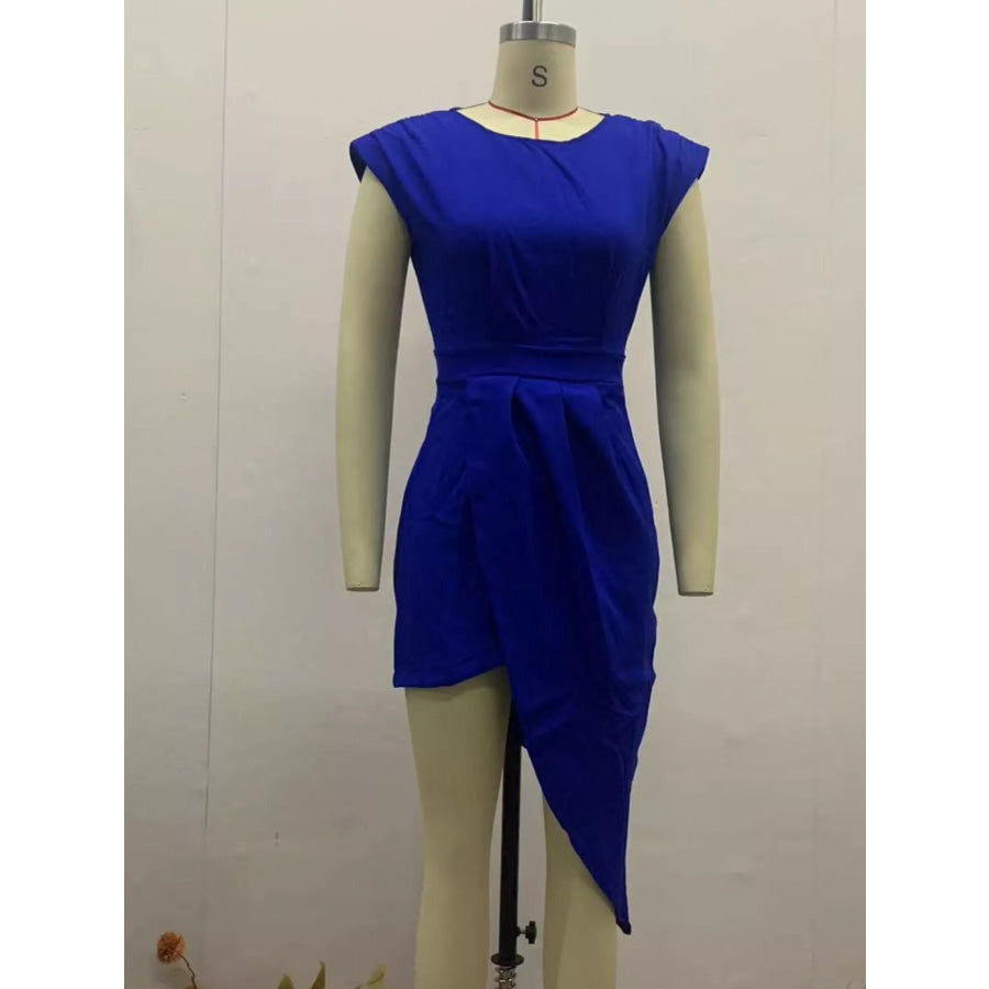 Full Size Elegant Asymmetrical Backless Pleated Dress Plus Blue / XS Apparel and Accessories