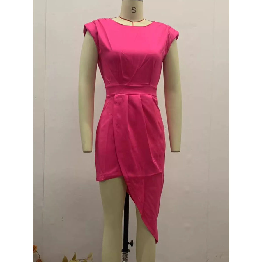 Full Size Elegant Asymmetrical Backless Pleated Dress Plus Hot Pink / XS Apparel and Accessories