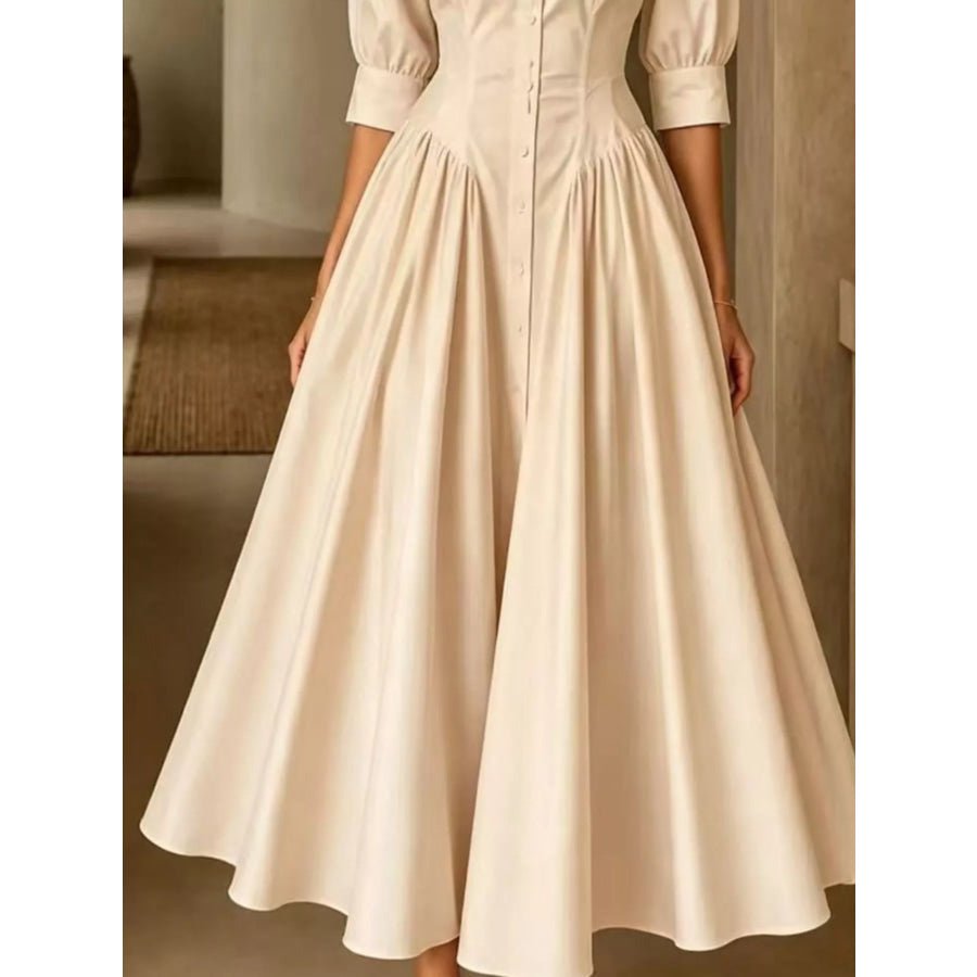 Full Size Elegant Button-Down Shirt Dress with Cinched Waist Plus Apparel and Accessories
