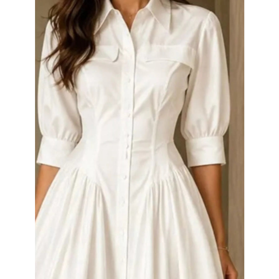 Full Size Elegant Button-Down Shirt Dress with Cinched Waist Plus Apparel and Accessories