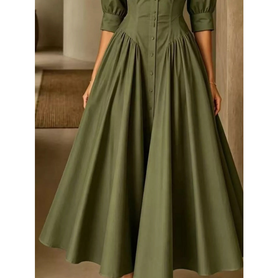 Full Size Elegant Button-Down Shirt Dress with Cinched Waist Plus Apparel and Accessories