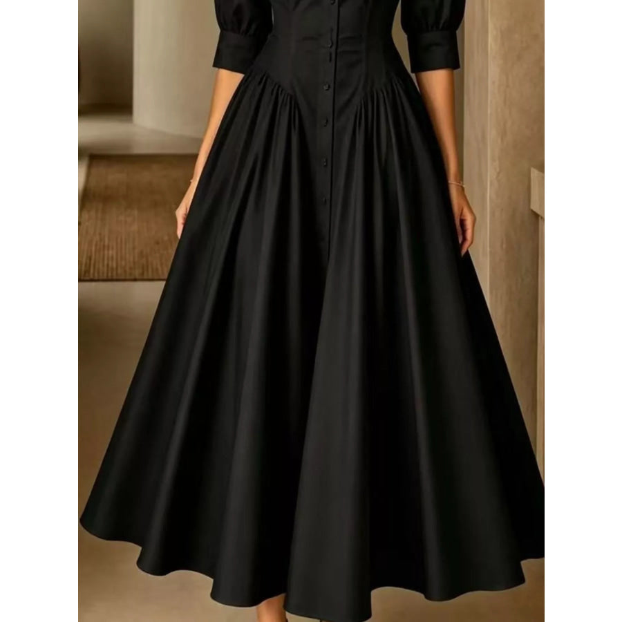 Full Size Elegant Button-Down Shirt Dress with Cinched Waist Plus Apparel and Accessories