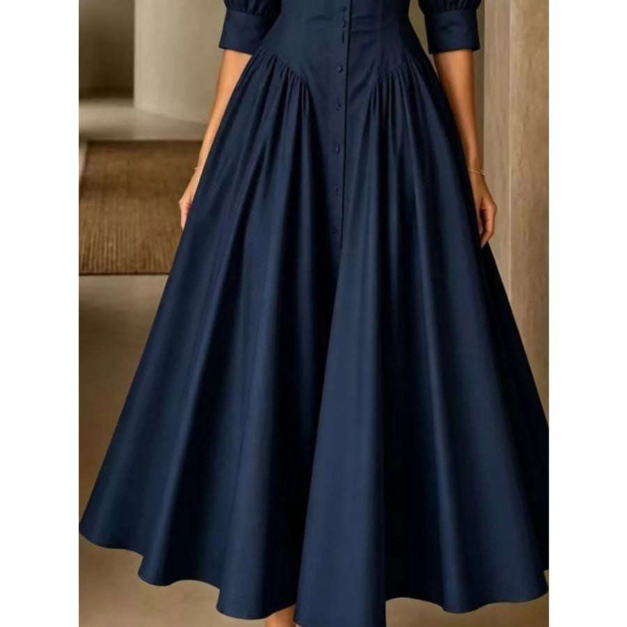 Full Size Elegant Button-Down Shirt Dress with Cinched Waist Plus Apparel and Accessories