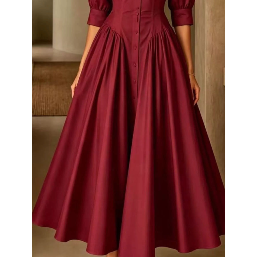 Full Size Elegant Button-Down Shirt Dress with Cinched Waist Plus Apparel and Accessories