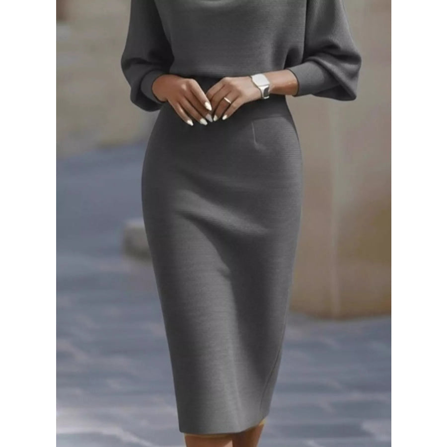 Full Size Elegant Cowl Neck Slim-Fit Knit Dress Plus Apparel and Accessories