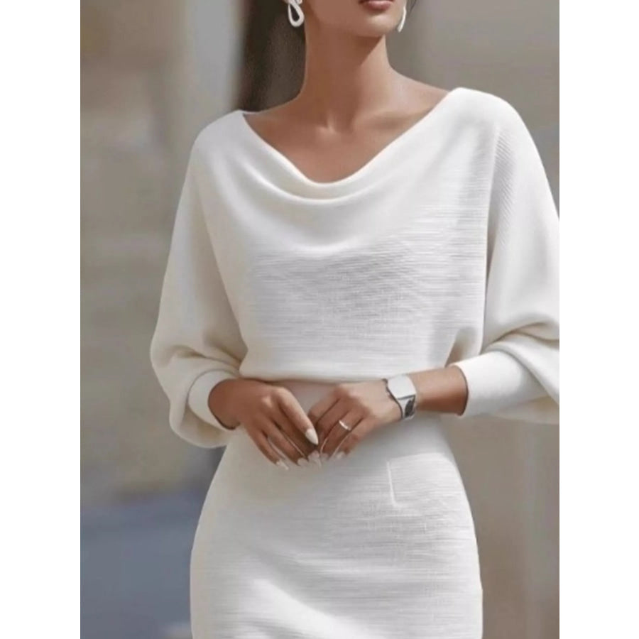 Full Size Elegant Cowl Neck Slim-Fit Knit Dress Plus Apparel and Accessories