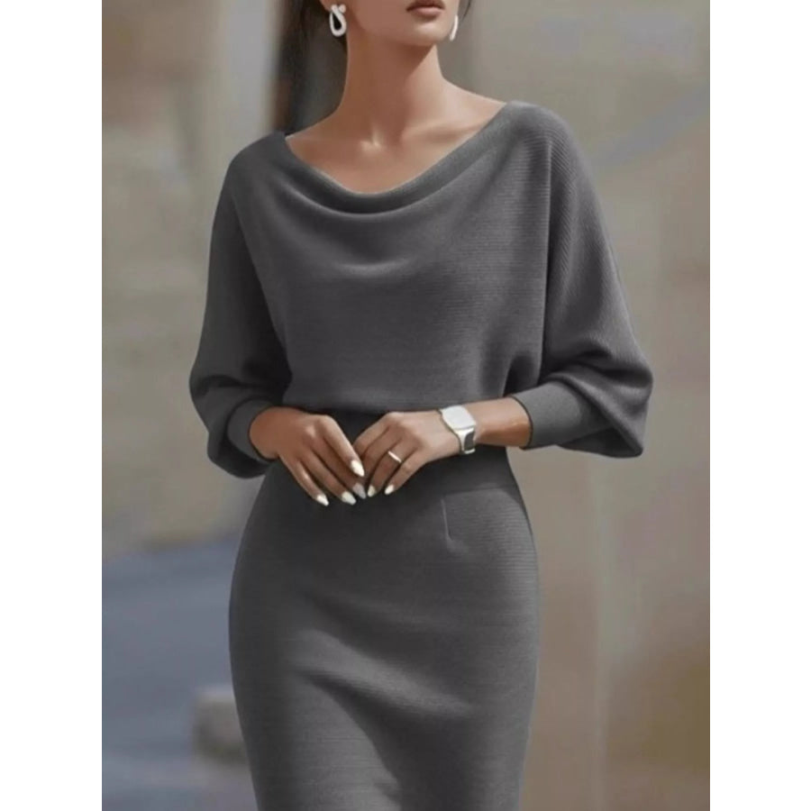 Full Size Elegant Cowl Neck Slim-Fit Knit Dress Plus Apparel and Accessories