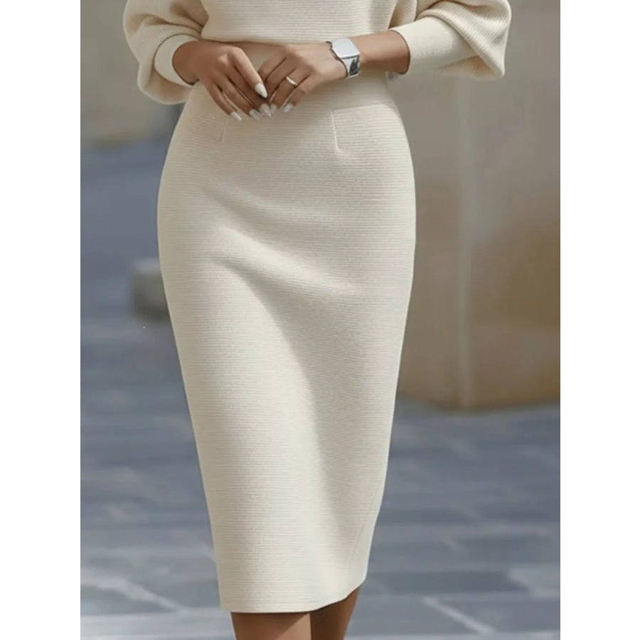 Full Size Elegant Cowl Neck Slim-Fit Knit Dress Plus Apparel and Accessories