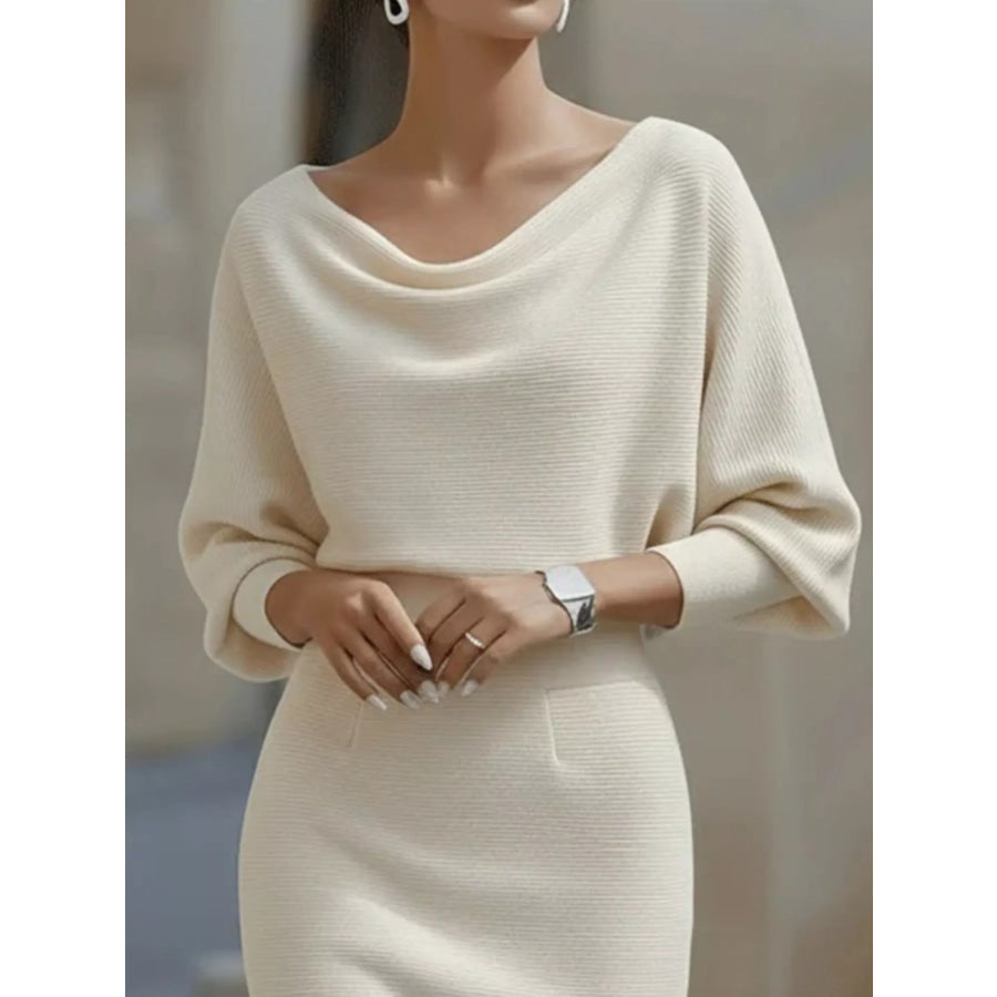 Full Size Elegant Cowl Neck Slim-Fit Knit Dress Plus Apparel and Accessories