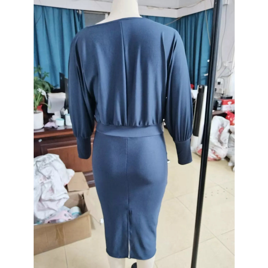Full Size Elegant Cowl Neck Slim-Fit Knit Dress Plus Apparel and Accessories