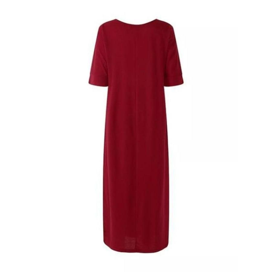 Full Size Elegant High-Slit Maxi Tunic Dress Plus Apparel and Accessories