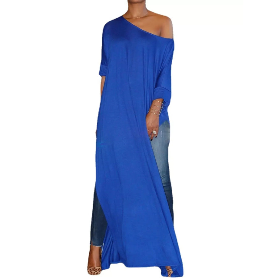 Full Size Elegant High-Slit Maxi Tunic Dress Plus Apparel and Accessories