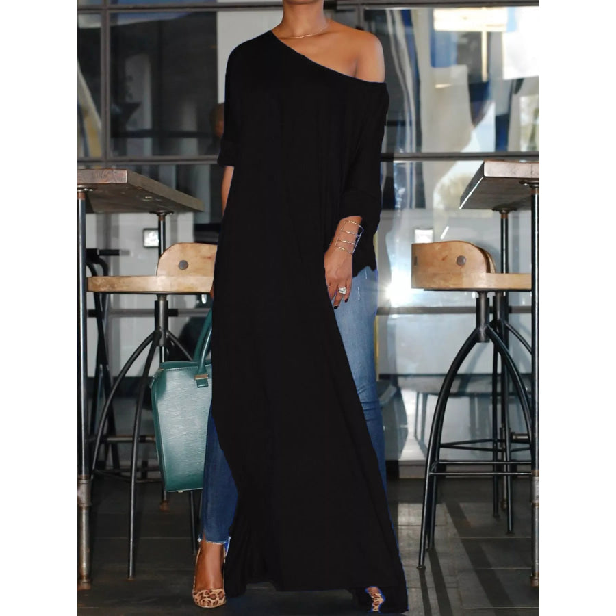 Full Size Elegant High-Slit Maxi Tunic Dress Plus Apparel and Accessories