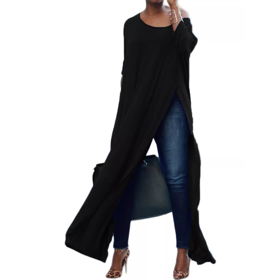 Full Size Elegant High-Slit Maxi Tunic Dress Plus Black / S Apparel and Accessories