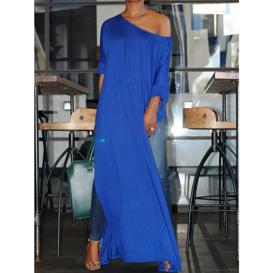 Full Size Elegant High-Slit Maxi Tunic Dress Plus Blue / S Apparel and Accessories