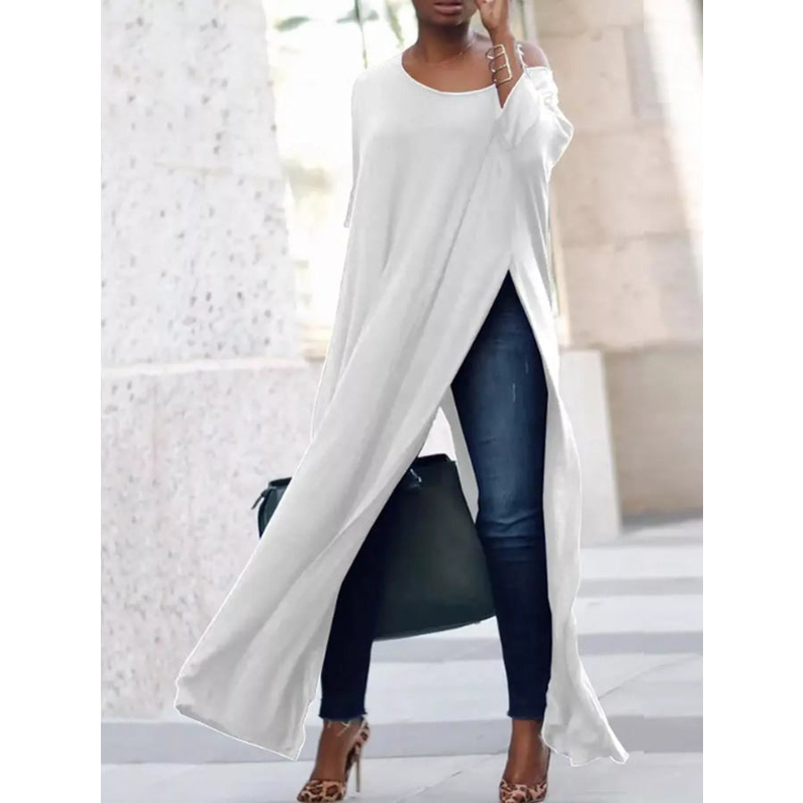 Full Size Elegant High-Slit Maxi Tunic Dress Plus Ivory / S Apparel and Accessories