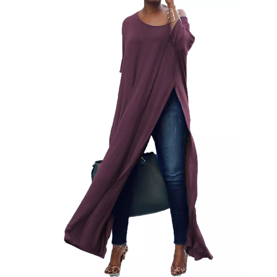 Full Size Elegant High-Slit Maxi Tunic Dress Plus Purple / S Apparel and Accessories