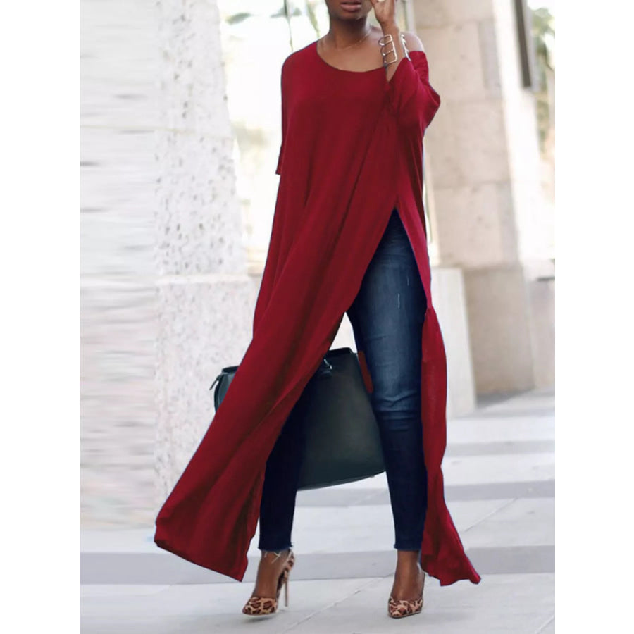 Full Size Elegant High-Slit Maxi Tunic Dress Plus Red / S Apparel and Accessories