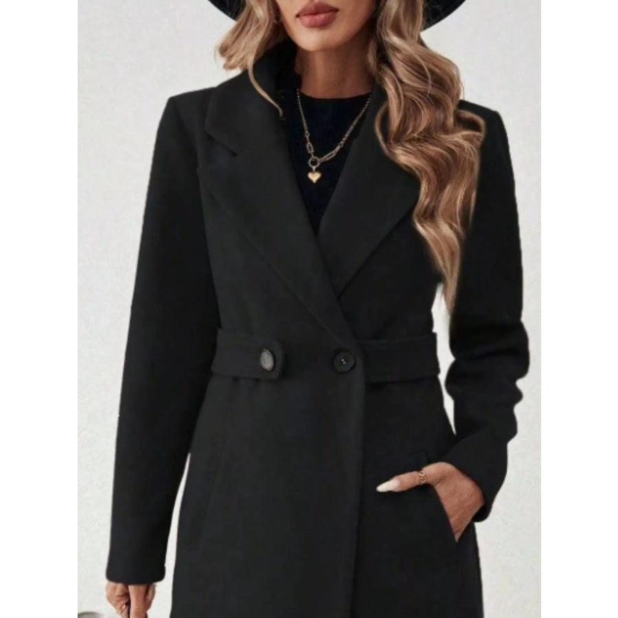 Full Size Elegant Lapel Collar Belted Coat with Pockets Plus Size Apparel and Accessories