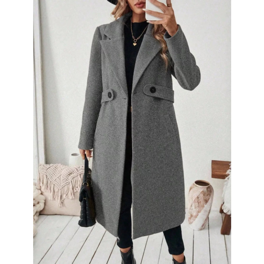 Full Size Elegant Lapel Collar Belted Coat with Pockets Plus Size Apparel and Accessories