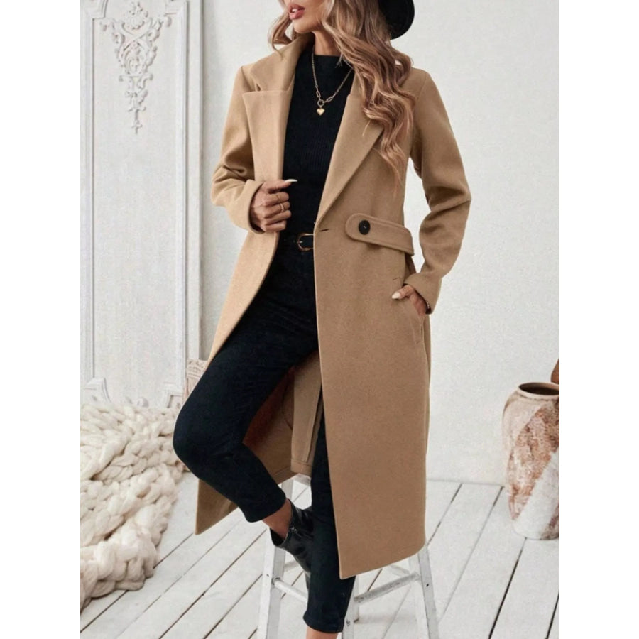 Full Size Elegant Lapel Collar Belted Coat with Pockets Plus Size Apparel and Accessories