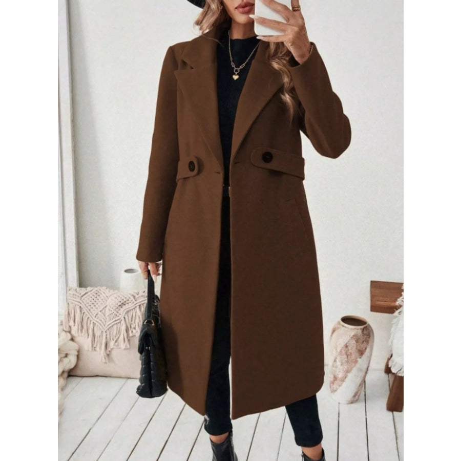 Full Size Elegant Lapel Collar Belted Coat with Pockets Plus Size Brown / S Apparel and Accessories