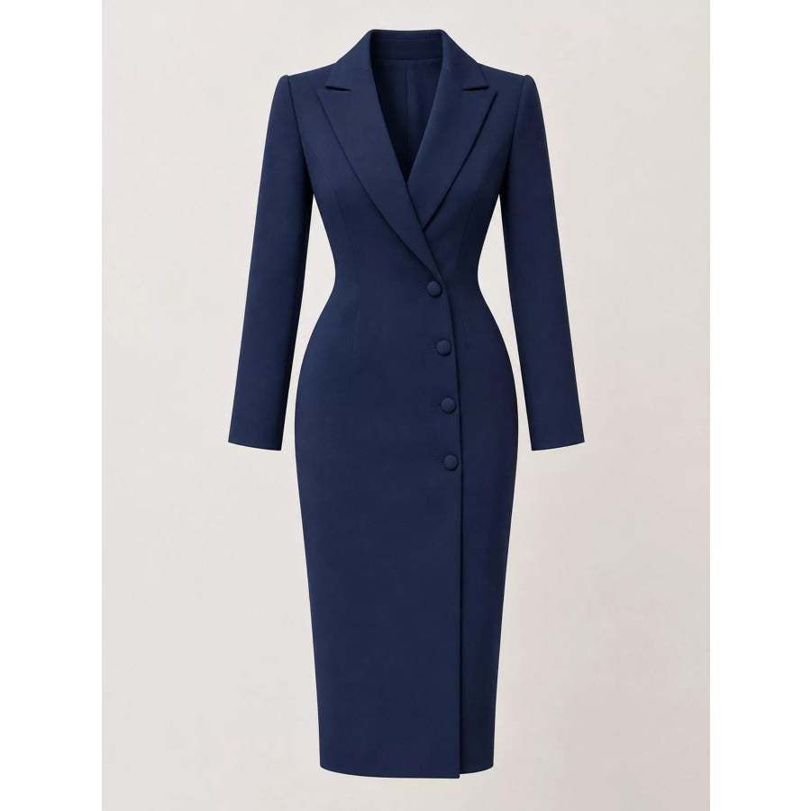 Full Size Elegant Single-Breasted Blazer Midi Dress Plus Apparel and Accessories