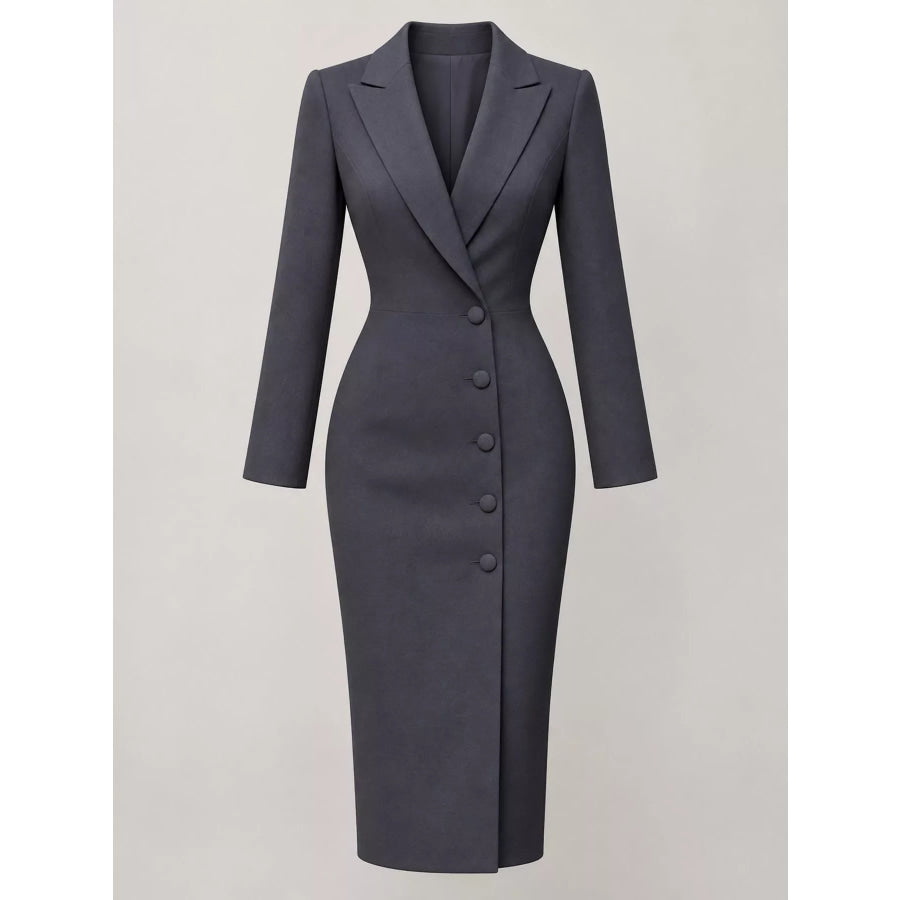 Full Size Elegant Single-Breasted Blazer Midi Dress Plus Apparel and Accessories