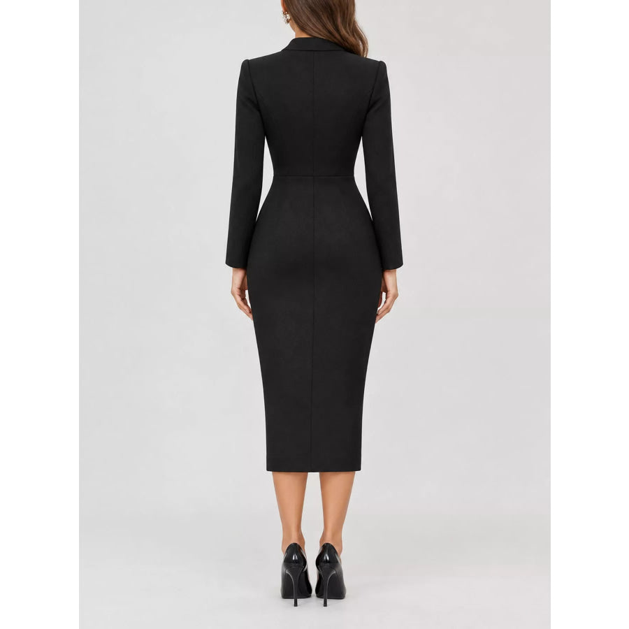 Full Size Elegant Single-Breasted Blazer Midi Dress Plus Apparel and Accessories