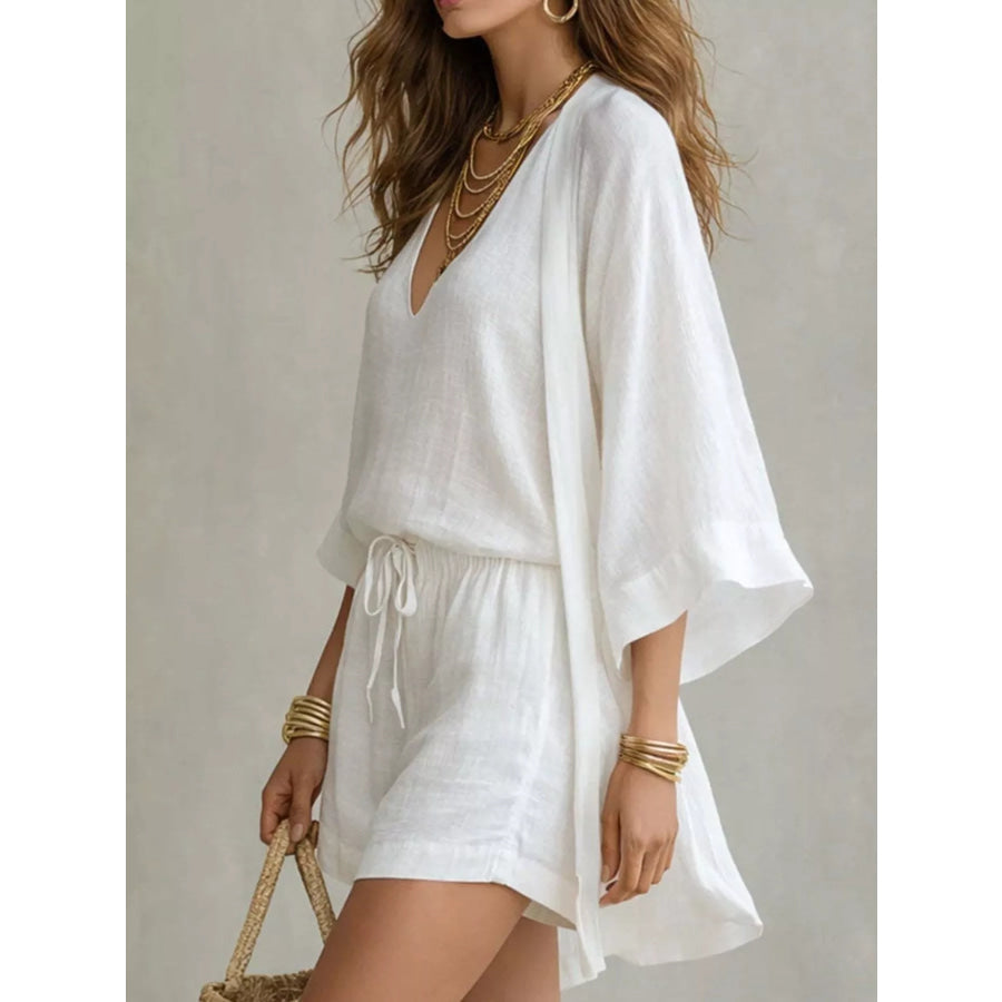 Full Size Elegant Tank and Drawstring Shorts with Cardigan 3-Piece Set Plus White / XS Apparel Accessories
