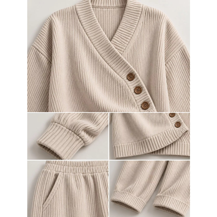 Full Size Elegant V-Neck Wrap Sweater and Wide-Leg Pants Set Plus Apparel Accessories