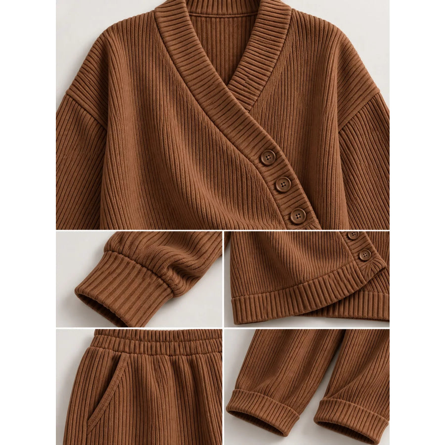 Full Size Elegant V-Neck Wrap Sweater and Wide-Leg Pants Set Plus Apparel Accessories