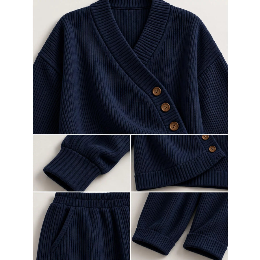 Full Size Elegant V-Neck Wrap Sweater and Wide-Leg Pants Set Plus Apparel Accessories