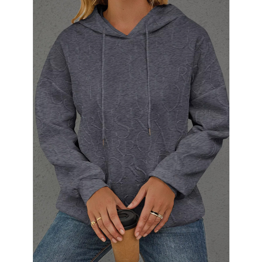 Full Size Embossed Lettering Casual Hoodie Plus Size Apparel and Accessories