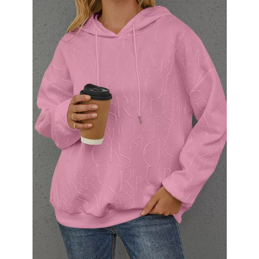 Full Size Embossed Lettering Casual Hoodie Plus Size Apparel and Accessories
