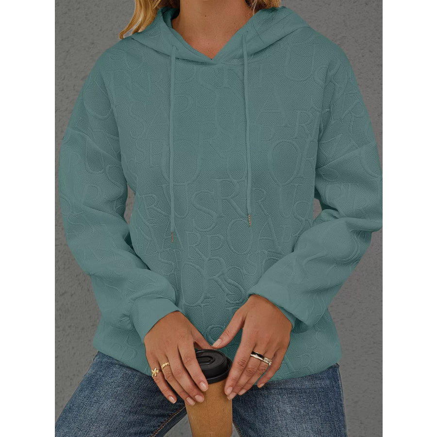 Full Size Embossed Lettering Casual Hoodie Plus Size Apparel and Accessories