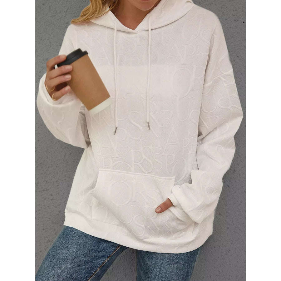 Full Size Embossed Lettering Casual Hoodie Plus Size White / S Apparel and Accessories