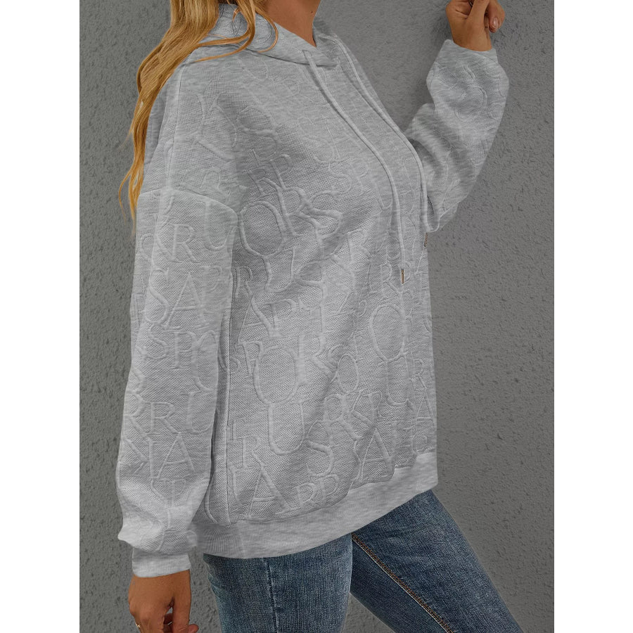 Full Size Embossed Lettering Casual Hoodie Plus Size Apparel and Accessories