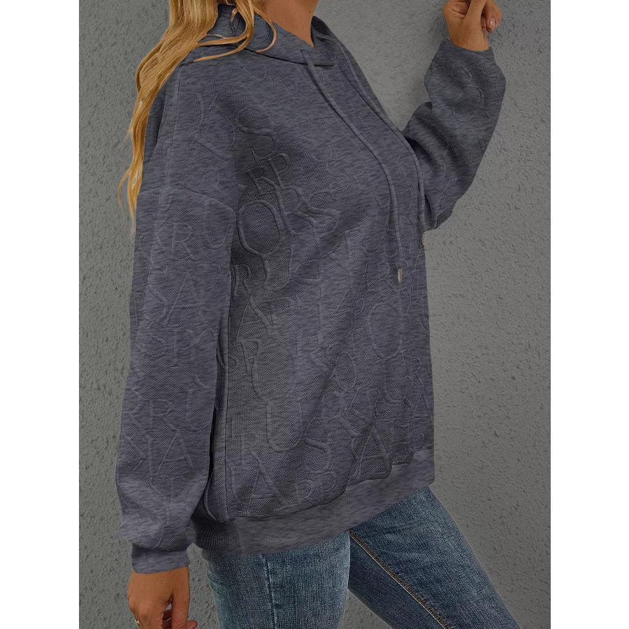 Full Size Embossed Lettering Casual Hoodie Plus Size Apparel and Accessories